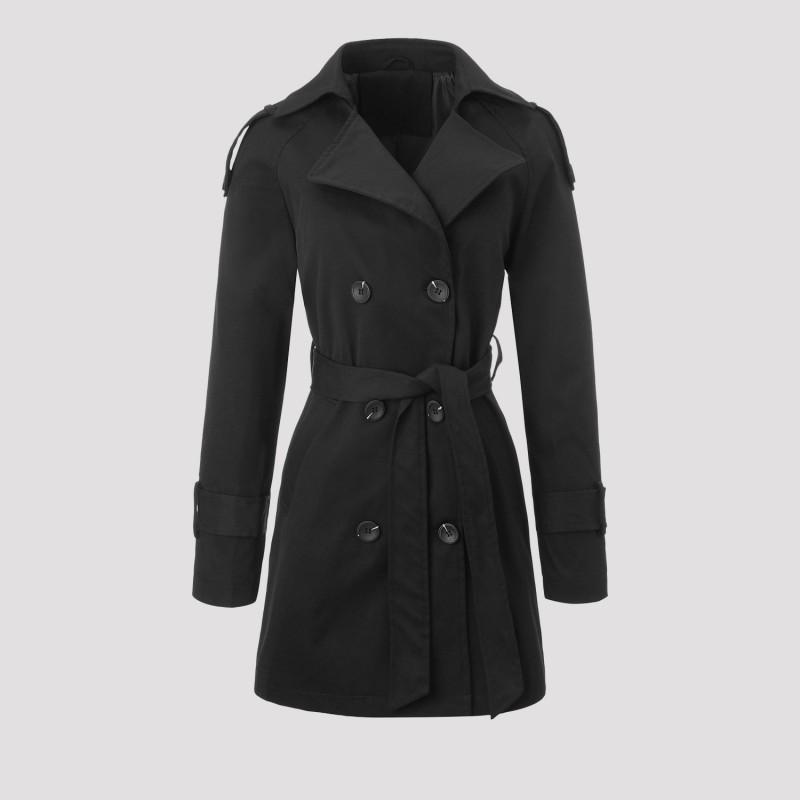 Womens Mid-Length Trench Coat With Hooded Design Waist-Tie Cinched Fit Lightweight Slimming Petite Frames
