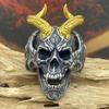 Vintage Punk Stainless Steel Skull Rings For Men Gothic Punk Exaggerated Gold Color Goat Skull Ring Hiphop Rock Biker Jewelry