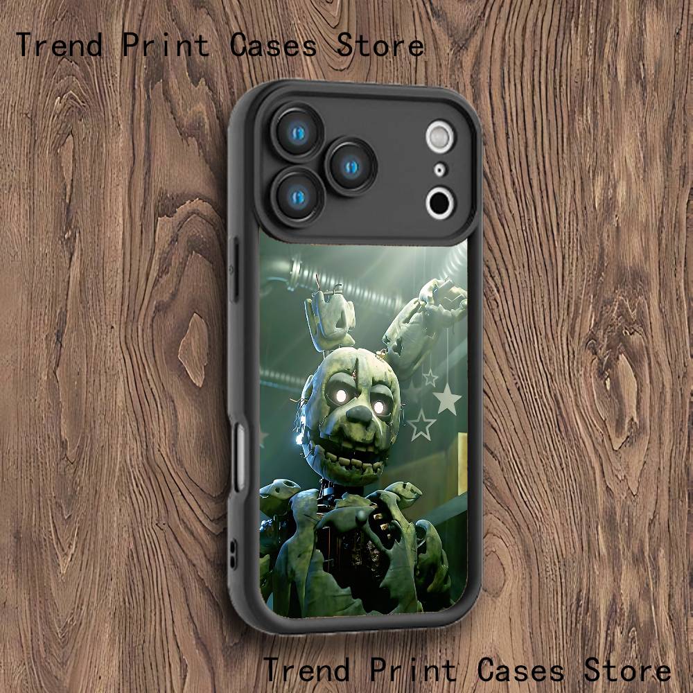 F-FNAFS 2 telefono dėklas, skirtas iPhone 17,16,15,14,13,12,11,Pro,Max,Plus,X,XS,SE4,E,Mini, juodas, sustiprintas kraštas