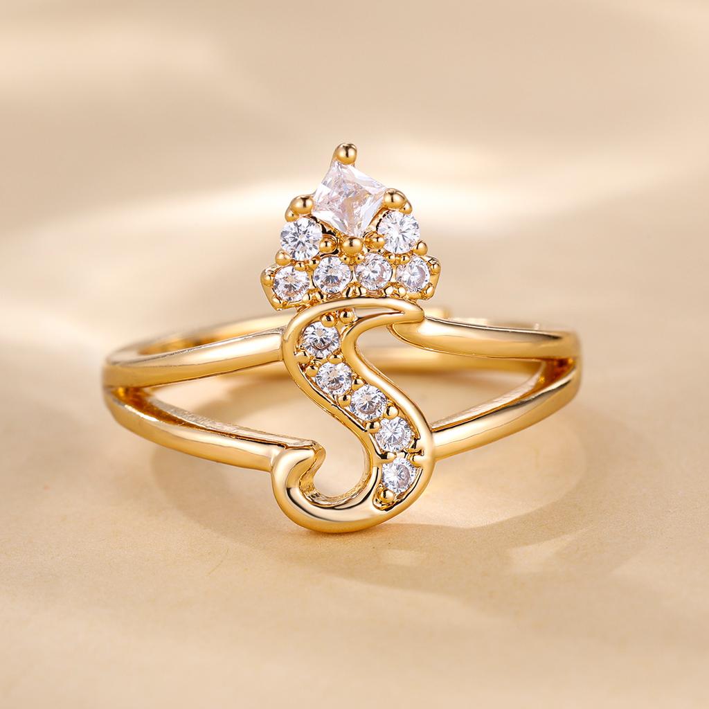 Bague de princesse en Zircon, couleur dorée, 26 lettres anglaises, anneau d'ouverture réglable, bijoux de mariage, cadeau de saint valentin, 1 pièce