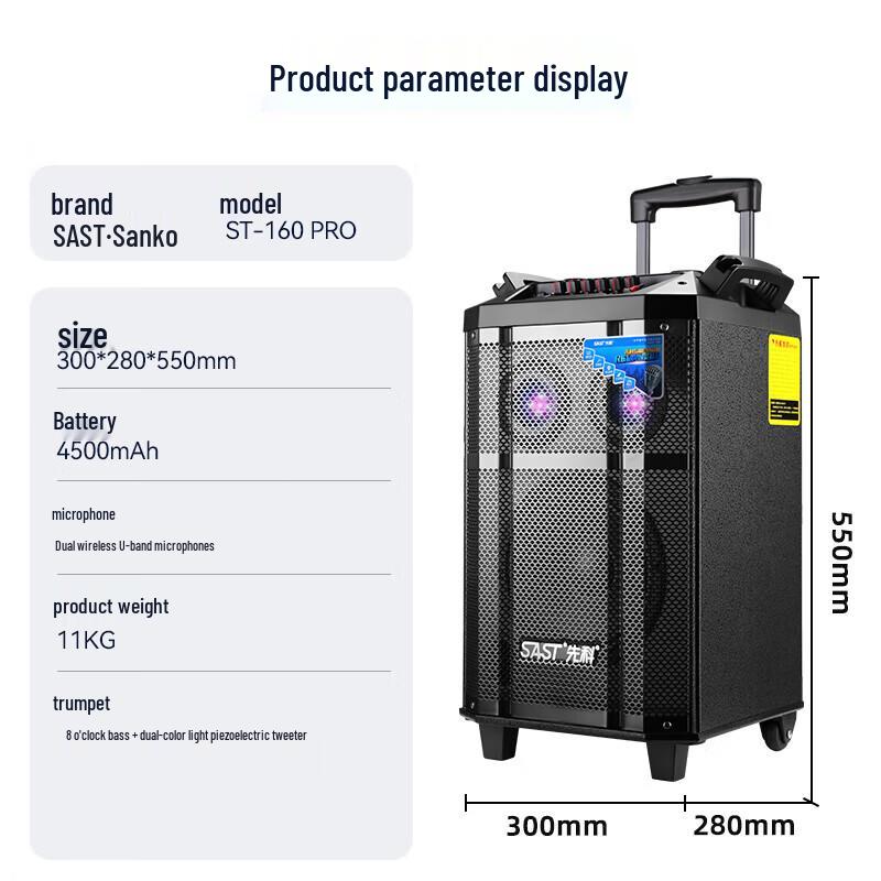 SAST 8-inch Portable Outdoor KTV Trolley Speaker CN plug (adapter included)