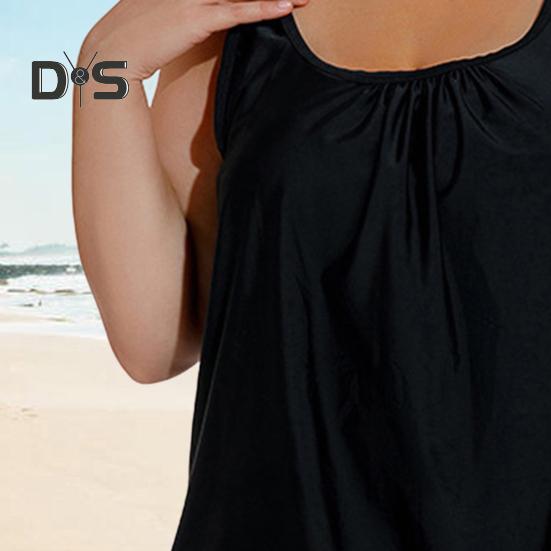 2 stk/sett Dame Tankini-sett U-hals Ermeløse topper Høy midje Badeshortsett Delt design Strandferieklær