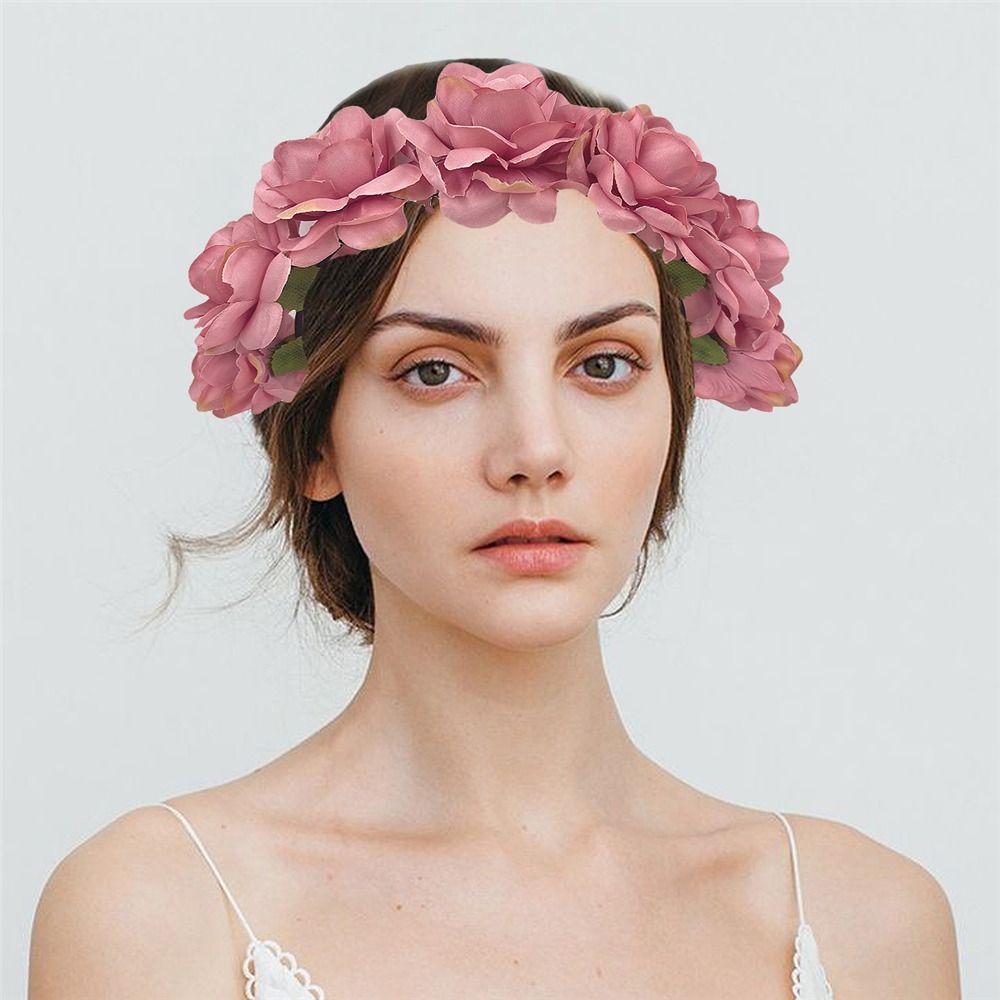 Bohemian Rose Flower Headpiece Photo Props Headwear Fashion Floral Crown Hairband  for Women Girls