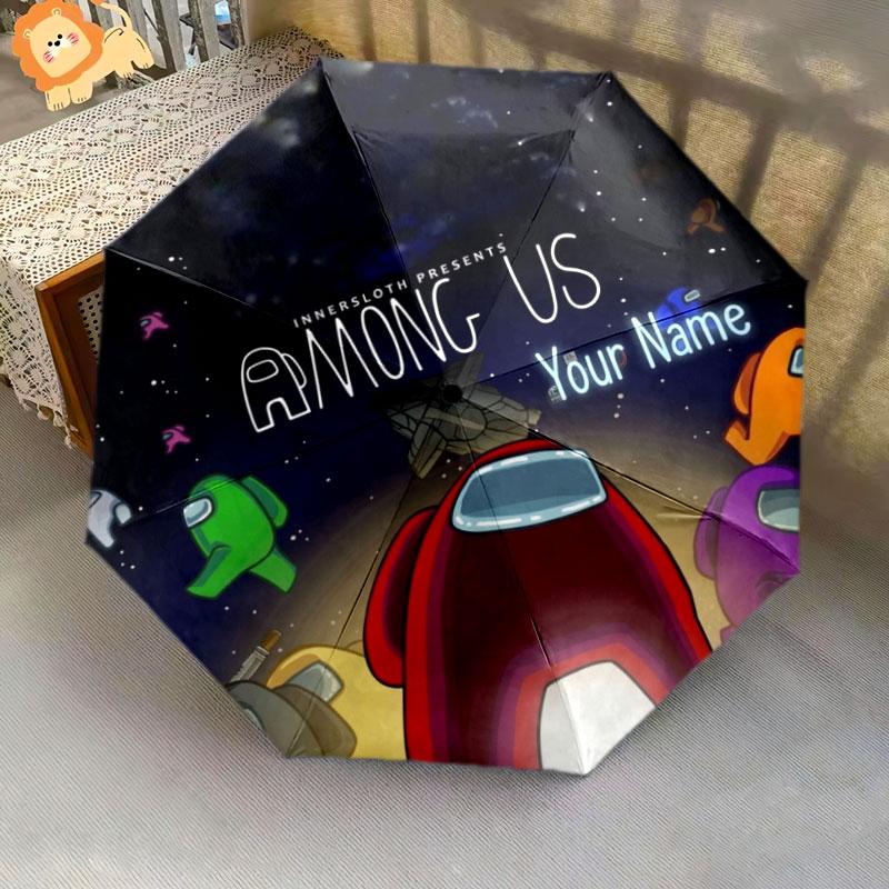 1 PC Automatic Folding Umbrella - Among Us Custom Name Pattern, Portable & Foldable Design with 8 Ribs, Christmas Birthday Gifts