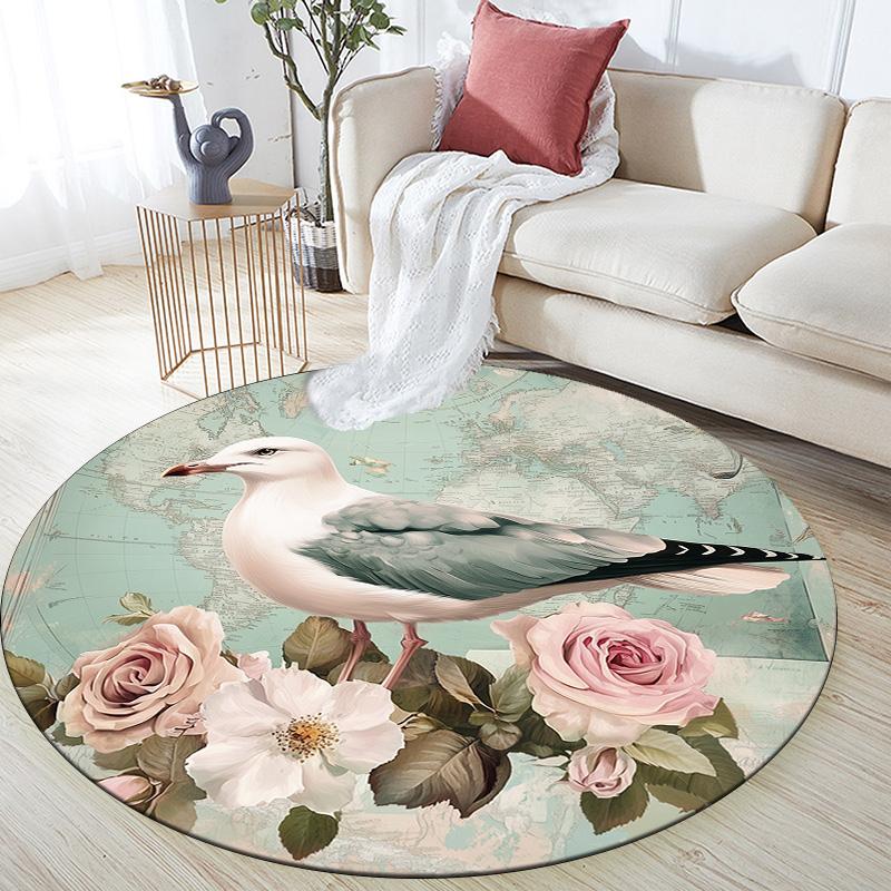 Karten Vogel,Runder Teppich,Teppich für Wohnzimmer Schlafzimmer Sofa Spielzimmer Dekor,Rutschfeste Fußmatte