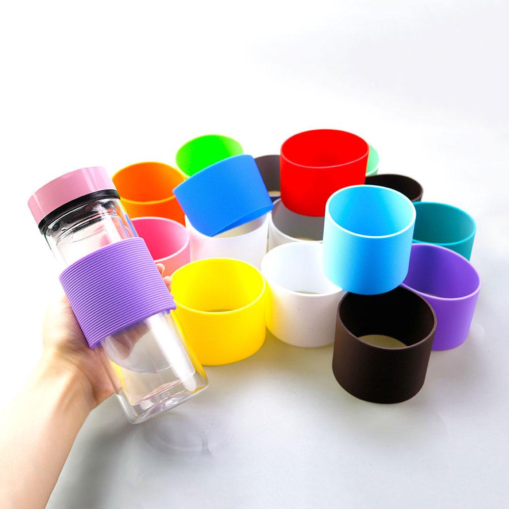 SW 1PC 16 Colors 6.5CM Silicone Cup Cover Stripes Non-slip Heat Insulated For Glass Cup Sleeve 65MM Water Bottle Cup Sleeve