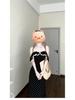 Women's Black Polka Dot Ruffle Strappy Bodycon Dress - New 2026 High-End Slimming Long Dress