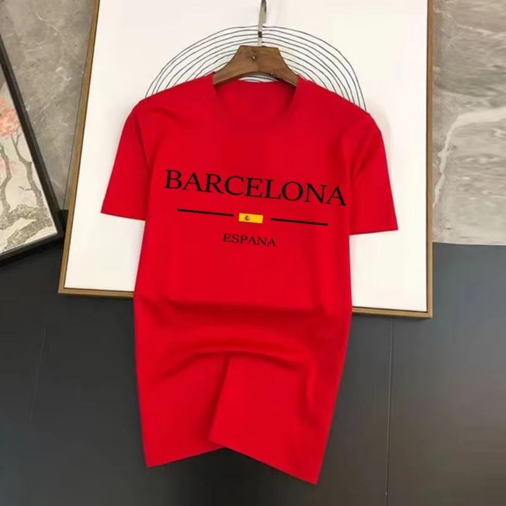 Pánské letní tričko s potiskem Barcelona s motivem Y2K a motivem víry Espana s krátkým rukávem, volné topy z čisté bavlny
