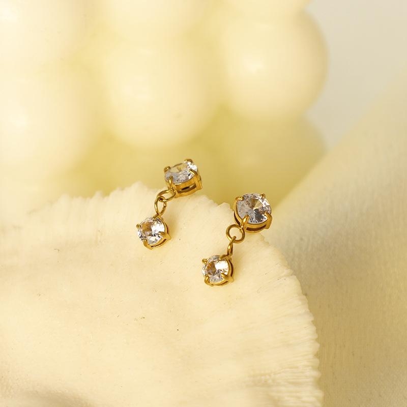 Wind Fashion Trend Women'S 18K Gold Stainless Steel Color Zircon Pendant Earrings Earrings Jewelry