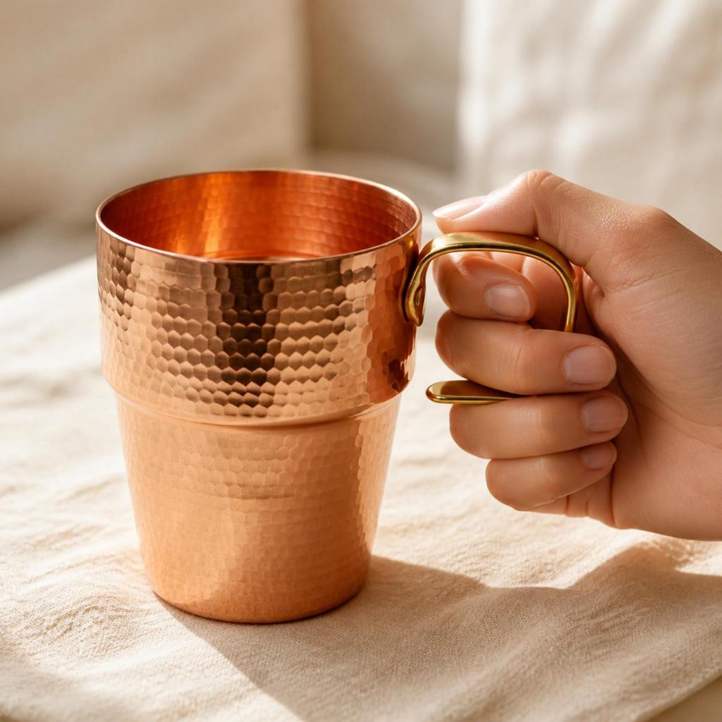 Copper Cup with Side Handle Shatter-Resistant Drinkware Long-Lasting for Camping