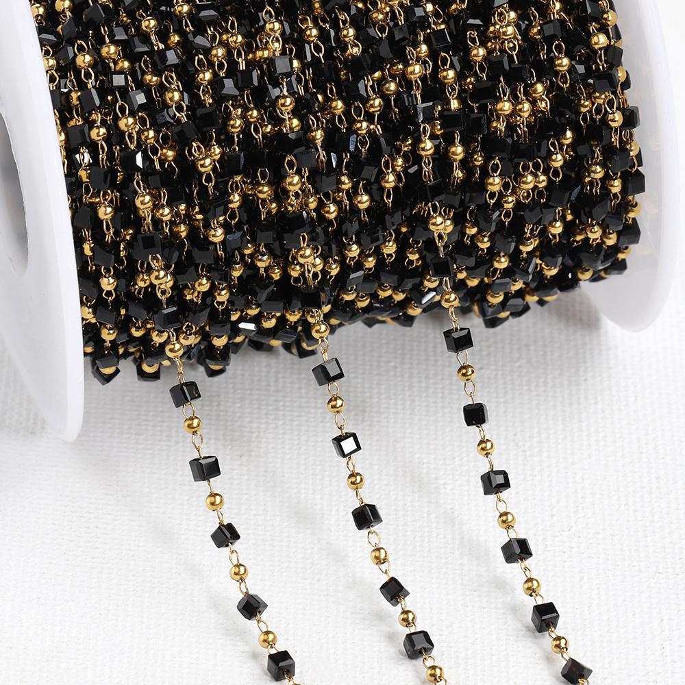 1Meter Stainless Steel Chain Boho Colorful Cube Square Crystal Beads Chain for DIY Necklaces Bracelets Holiday Jewelry Making