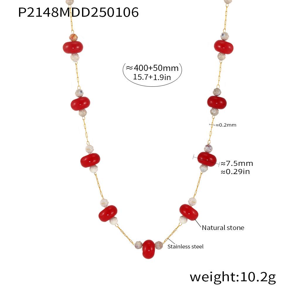 Handmade Tourmaline Bead Necklace: 18K Gold-Plated Stainless Steel Light Luxury Choker