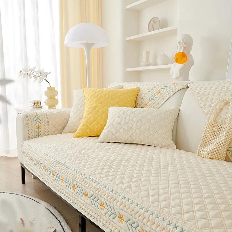 Sofabezug für Wohnzimmer Böhmische Geometrie Karomuster Baumwolle Universal Sofamatte Handtuch Rutschfester Sofabezug Couchkissen Überwürfe