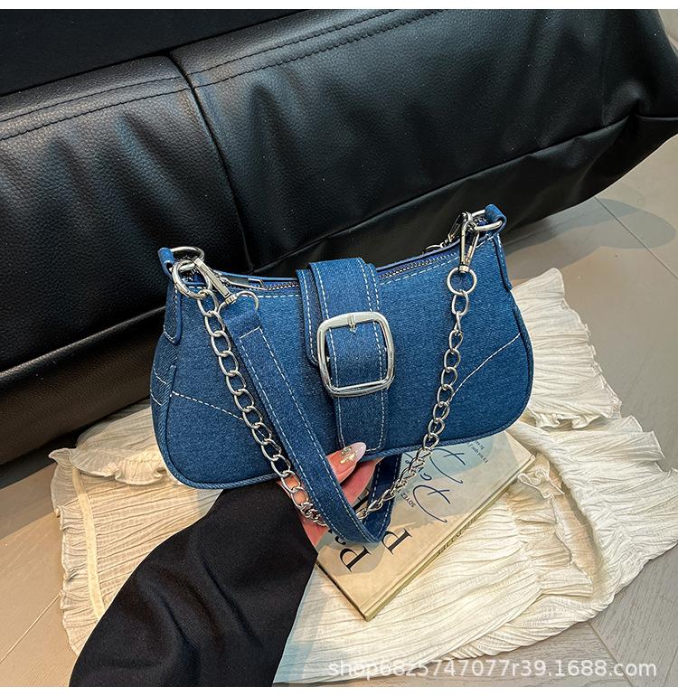 High-end Denim Canvas Underarm Bag Women's Fashion Chain Shoulder Crossbody Bag 2025 New Versatile Shoulder Bag