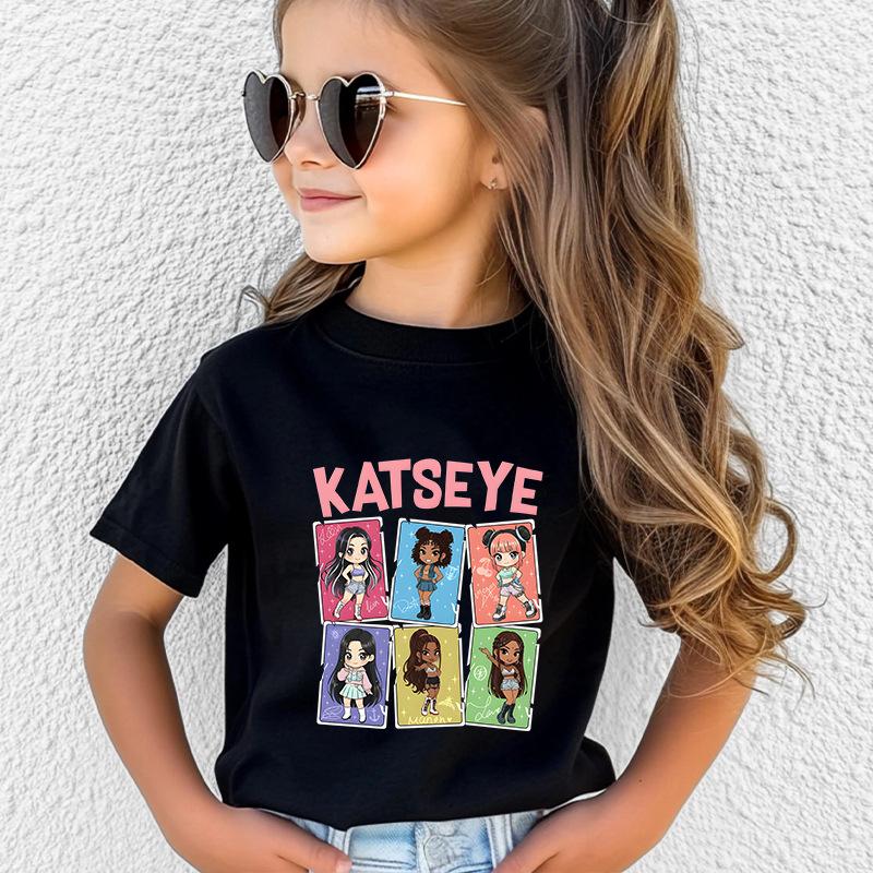 KATSEYE Graphic Print T-Shirt for Boys Girls Kids 230gsm Cotton Crew Neck Tee Casual Summer Top 60123-1