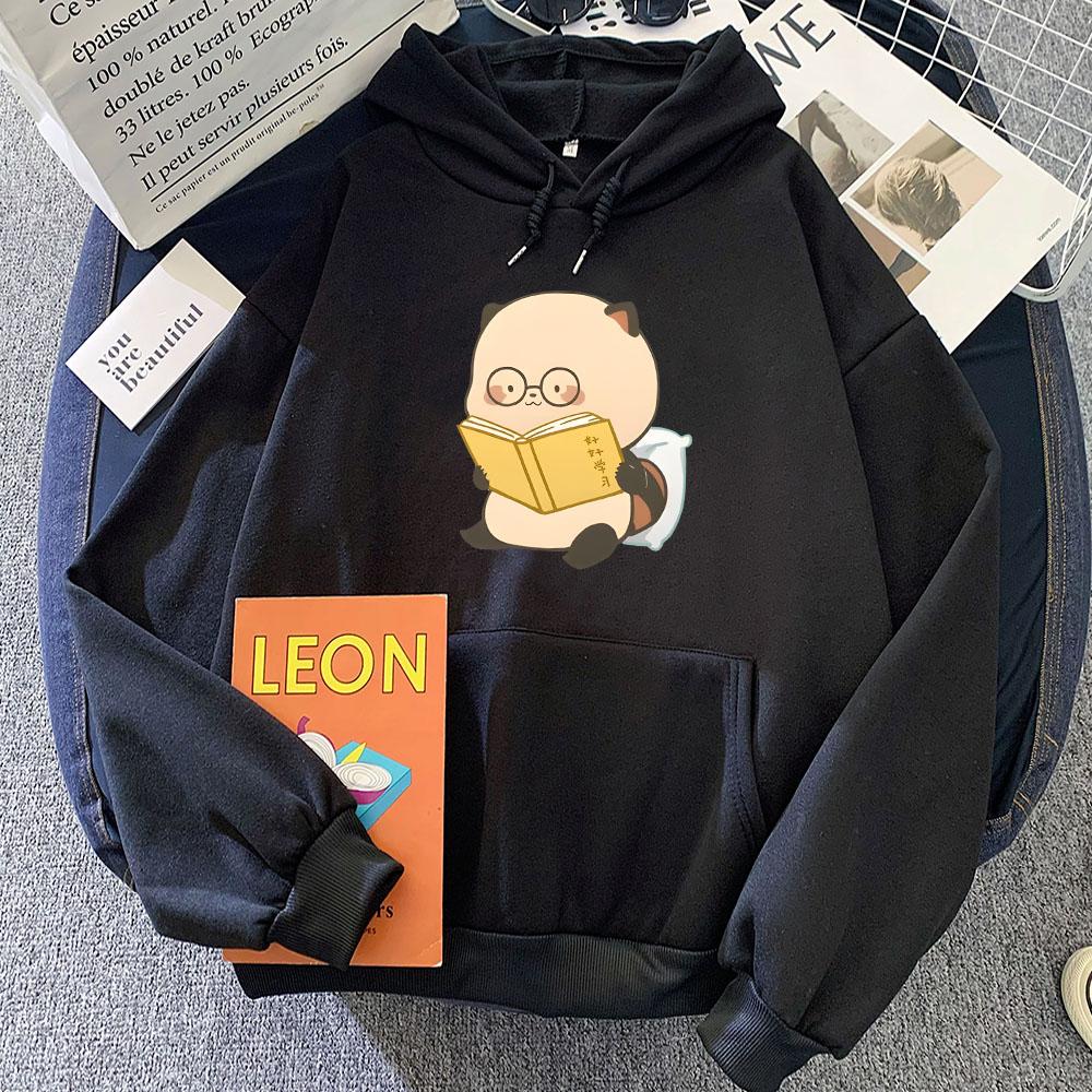 Raccoon Reading Graphic Hoodies Women/Men Casual Long  Sleeve Sweatshirts Winter Fleece Comfortable Hooded Tops