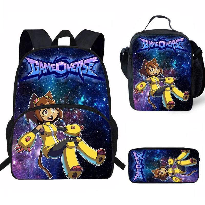 Kids School Backpack Set With Lunch Bag Pencil Case - Cartoon Print Lightweight Ergonomic Design Grade 1-2 Students