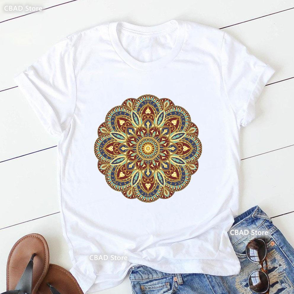 2024 Hot Sale Colorful Mandala Print Tshirt Girls Yoga Succulent Love T Shirt Women Zen Hobo Boho Paix Tshirt Female Streetwear