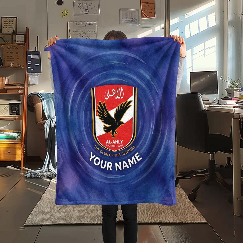 Custom Name Al Ahly SC Flannel Blanket, High quality Comfortable for All Seasons, Home Decor, Warmth and Comfort