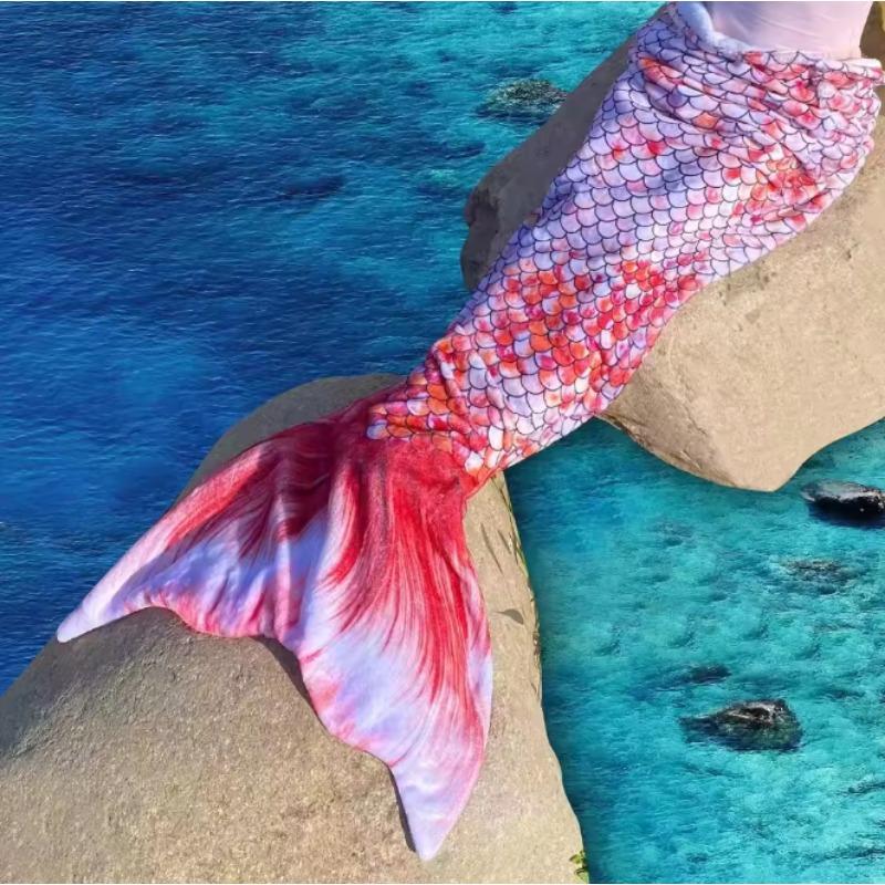 

Soft Flannel Throw Nap Sleeping Bag Single Warm Blankets Beauty Fish Scales Mermaid Tail Princess Blanket for Sofa Bed Wearable 120X52CM 1 PCS червоний