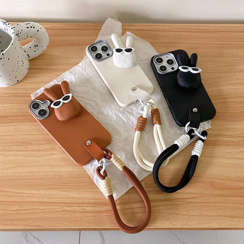 For IPhone16promax Glasses Puppy Portable Rope 17 Mobile Phone Case for Apple 15plus Silicone Female New Model