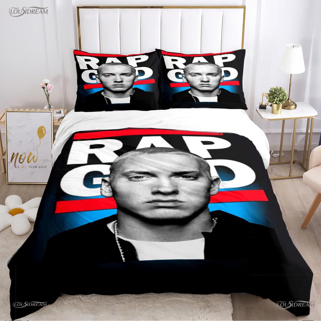 Eminem Cantante Hip-Hop Copripiumino Stagione Unica Matrimoniale Copripiumini e Federe per Adolescenti Singolo/Matrimoniale/Queen/King