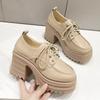 Women's Thick Heeled Lace Up High-heeled Leather Shoes 2024 Spring and Autumn New Fashion British Style Mary Jane Shoes