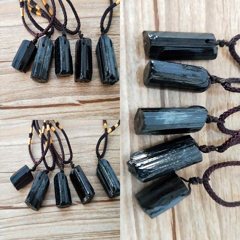 Natural Raw 105pcs Black Tourmaline Schorl Pendant Crystal Chunk Necklace Stone