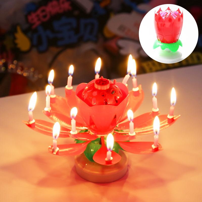 Lotus Music Birthday Candle Children's Creative Rotating Blossom Singing Lotus Lantern Cake Decoration