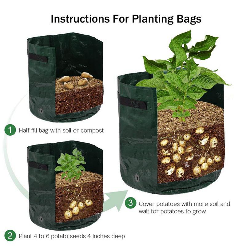 3-10 Gallon Potato Grow Bags with Flap Window Garden Planting Bag with Handles Thickened PE Pots for Tomato Vegetable Fruits