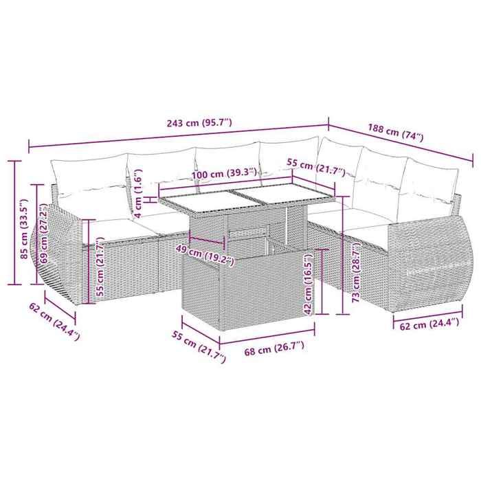 VidaXL Garden Furniture Set with Cushions 7 Pcs Grey Braided Resin Acacia, Outdoor Sofa Set, Garden Lounge Set 3326652