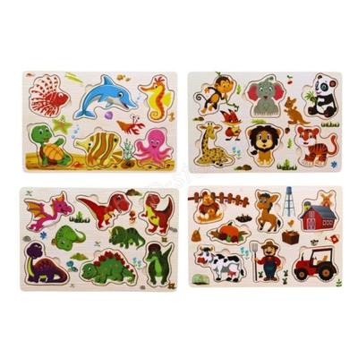 Balení 4 dřevěných puzzle Vzdělávací a Montessori hračka pro děti Zvířata, Zoo, Mořská a Dinosauři - Od 2 let - Puzzle