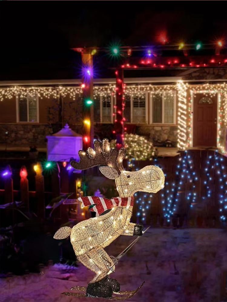 Glowing Ski Reindeer Ornaments Reindeer Lawn Decorations 3d Glowing Reindeer Ornaments with Led Lights for Christmas Decoration