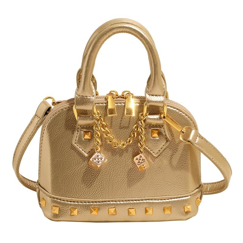 Minimalist Shell Handbag For Women Pu Leather With Metal Rivets Casual Crossbody For Spring Outfits