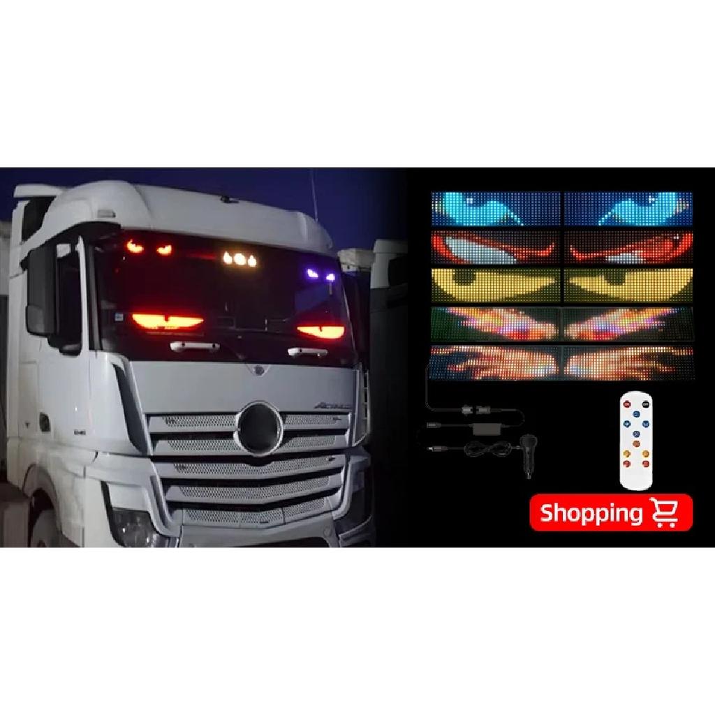Truck Car Devil Eye LED Pixel Panel Light Remote Control Soft Foldable Lighting Scrolling For Board Windshield 12V 24V