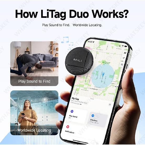 1-4Pack LiTag Duo Tracker Tag MiLi Smart Tag Item Finders Works with IOS Google Find Hub Wallet Key Finder Item GPS Locator