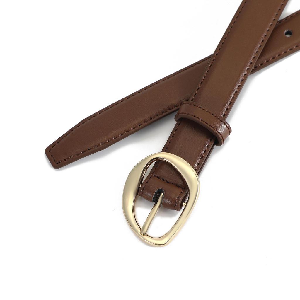 High-End Versatile Maillard Retro Leather Women's Thin Belt with Skirt, Jeans, or Waist Bag