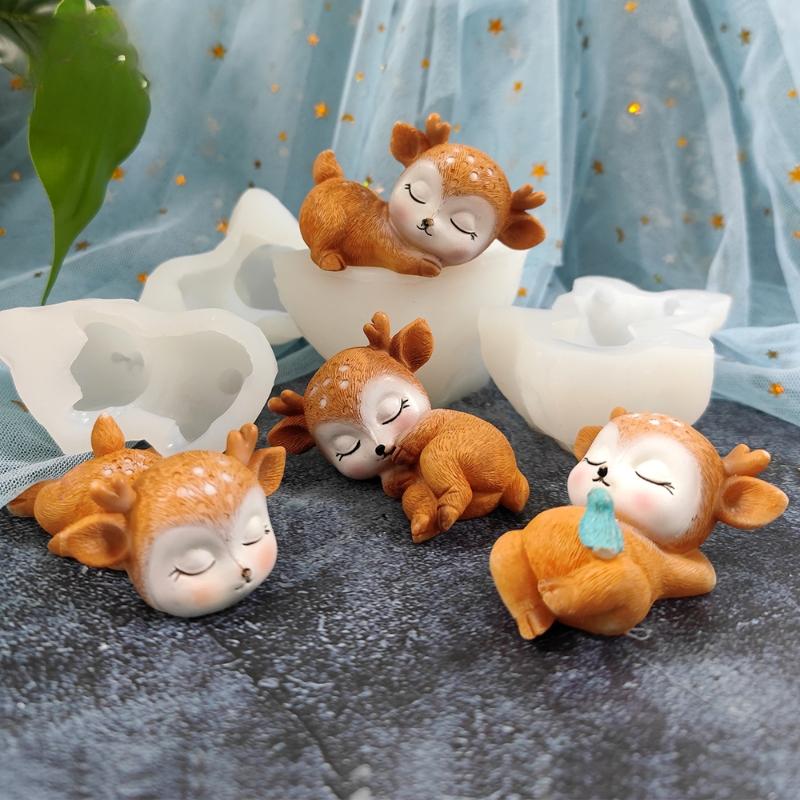 Sika Deer Silicone Mold DIY Creative 3D Fawns Christmas Candle Soap Making Animal Clay Decorative Tools Mastic Gypsum Ornaments
