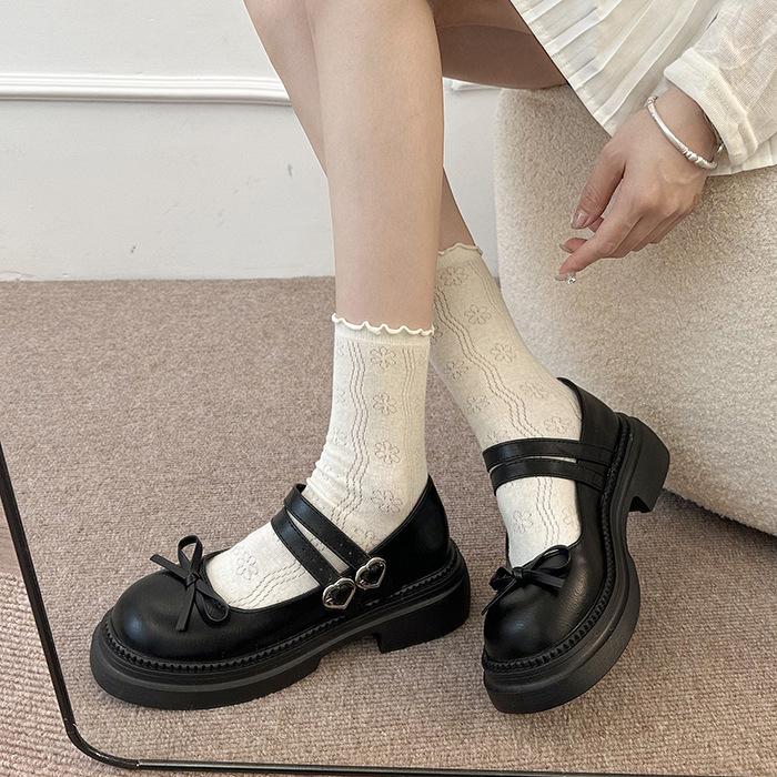 Round head single shoes women's 2025 new autumn and winter word with skirt platform jk French Mary Jane bow small leather shoes