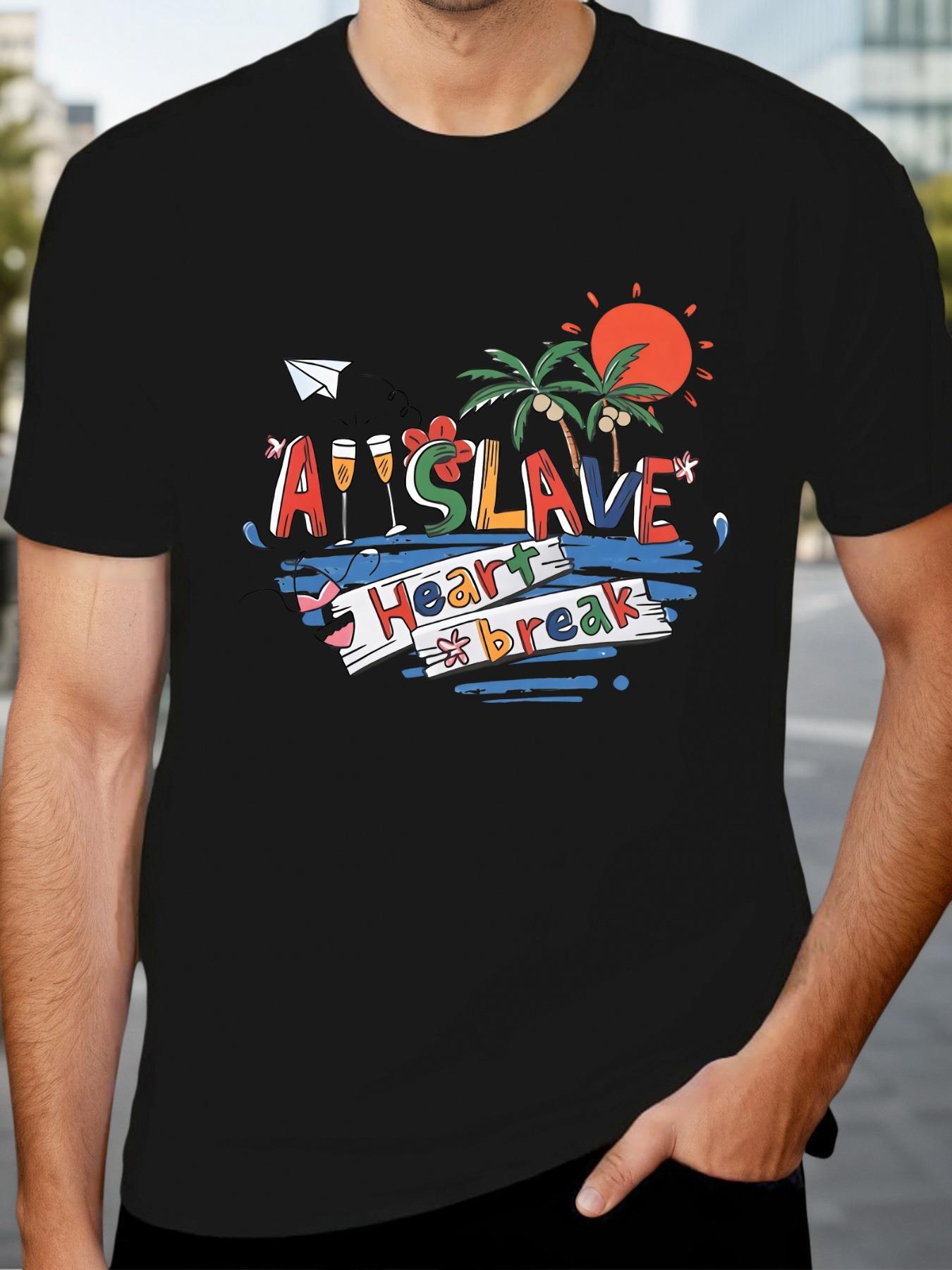 AIISLAVE Sun & Palm Tree Graphic T-shirt - Vibrant Blue L