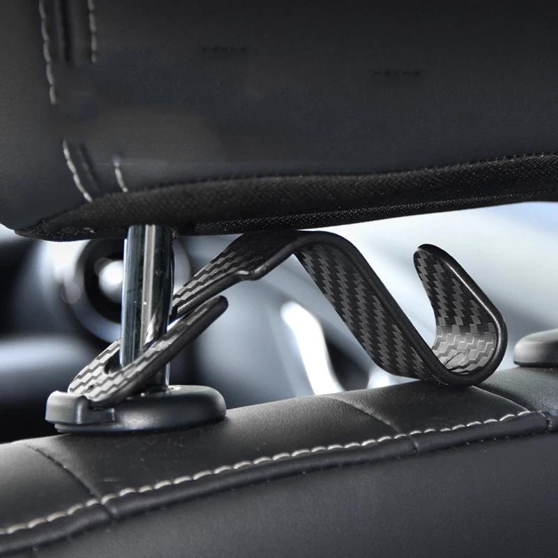 4 Stück Carbonfaser-Haken für die Kopfstütze des Autositzes, Auto-Rücksitz-Organizer, Kleiderbügel, Handtaschen- und Kleiderhalterung, Auto-Innenausstattung