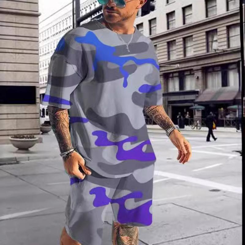 

Men s Camouflage 3D Print T-Shirt & Fashion Shorts 2-Piece Set S