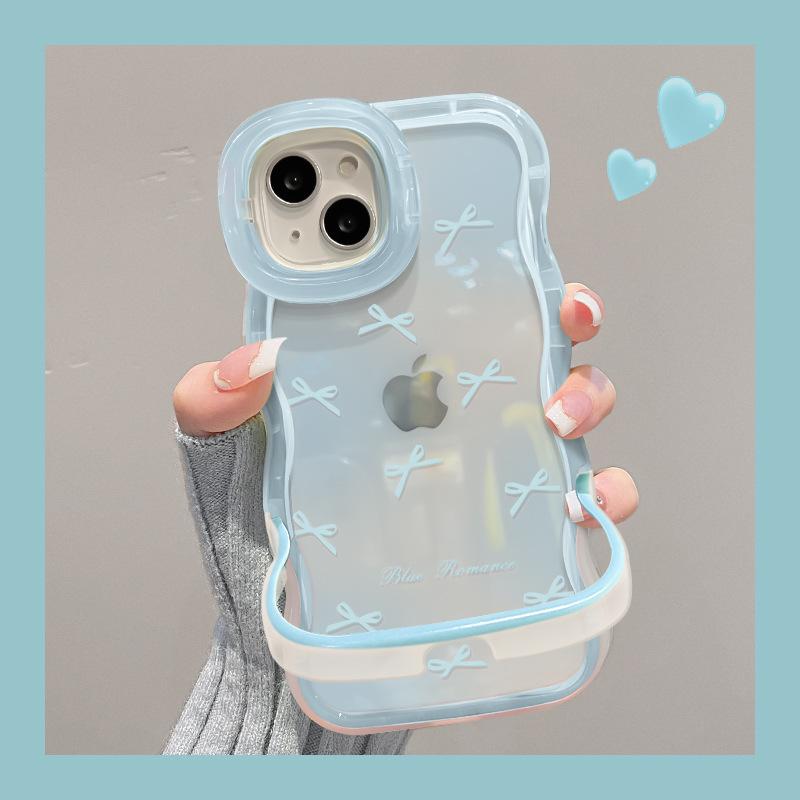 Vhodné pro Apple 15 Průhledný kryt na mobilní telefon pro letní iPhone 14 Celoobrazovkový kryt s mašlí 13 Vlnitý boční neviditelný dvojitý držák