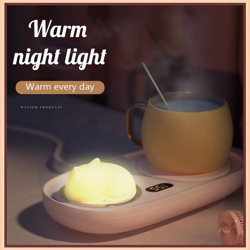 20W Thermostatic Heat Pad Electric Cup Heater Coffee Mug Warmer Cat Heating Coaster Coffee with Night Light Pink / White