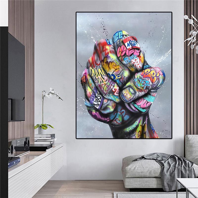 Abstract Hand Canvas Wall Art Painting Graffiti Street Pop Art Love Posters and Print Picture Modern Living Room Home Decoration