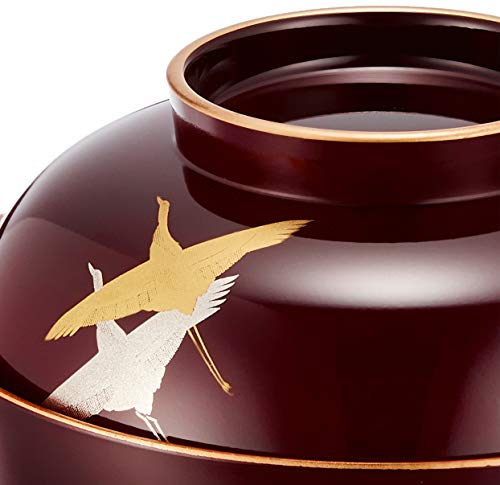 Maeju Lacquerware Daimyo Zoni Bowl, Hisho (Flying) Design, Dark Brown Rim with Gold, Black, Traditional Craft, Yamanaka Lacquerware, Made in Japan, 3T