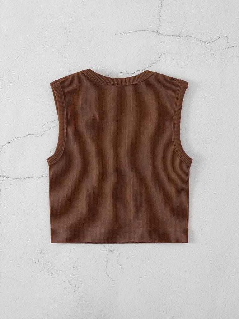 Plus Size Quick-Dry Ribbed Yoga Sports Tank with Square Neck