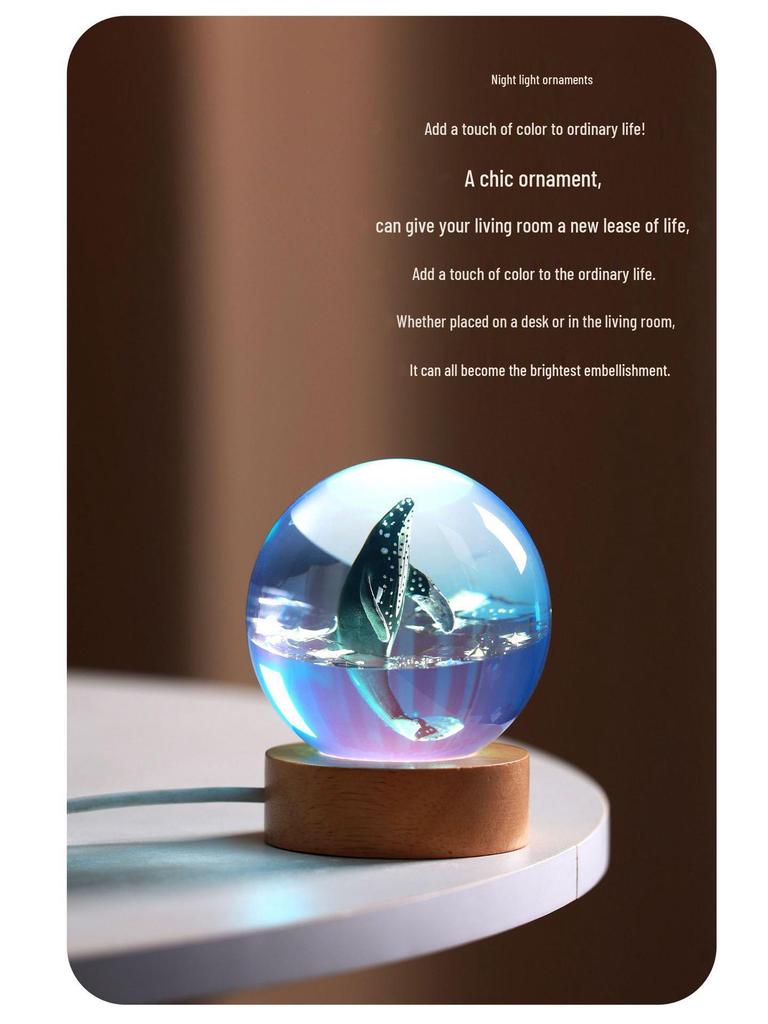 Ocean Whale Resin Crystal Ball Night Light Music Box – Ideal Birthday Gift for Kids & Friends