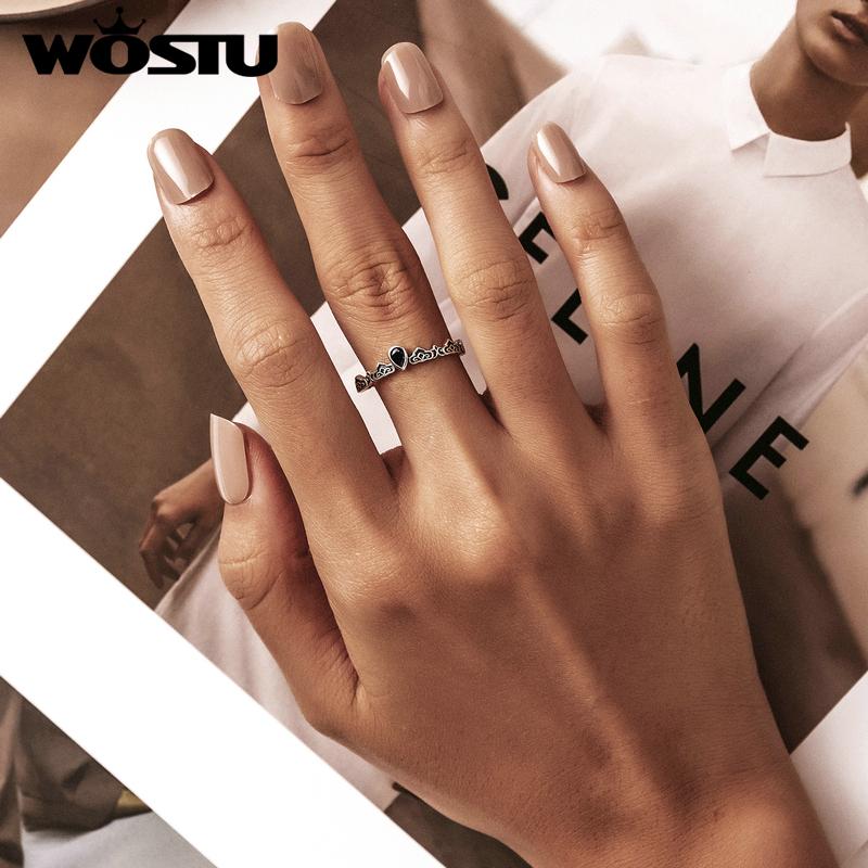 WOSTU Bague ajustable en argent Sterling 925 pour femmes, motif Vintage et goutte d'eau, bijoux à la mode