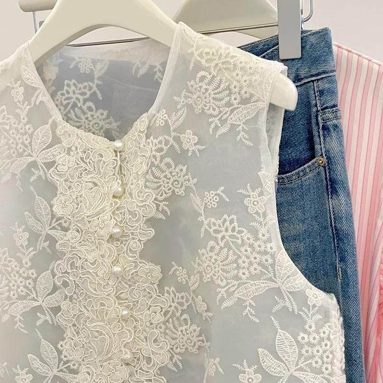 2025 summer Chinese embroidered vest lace embroidered new lace vest top
